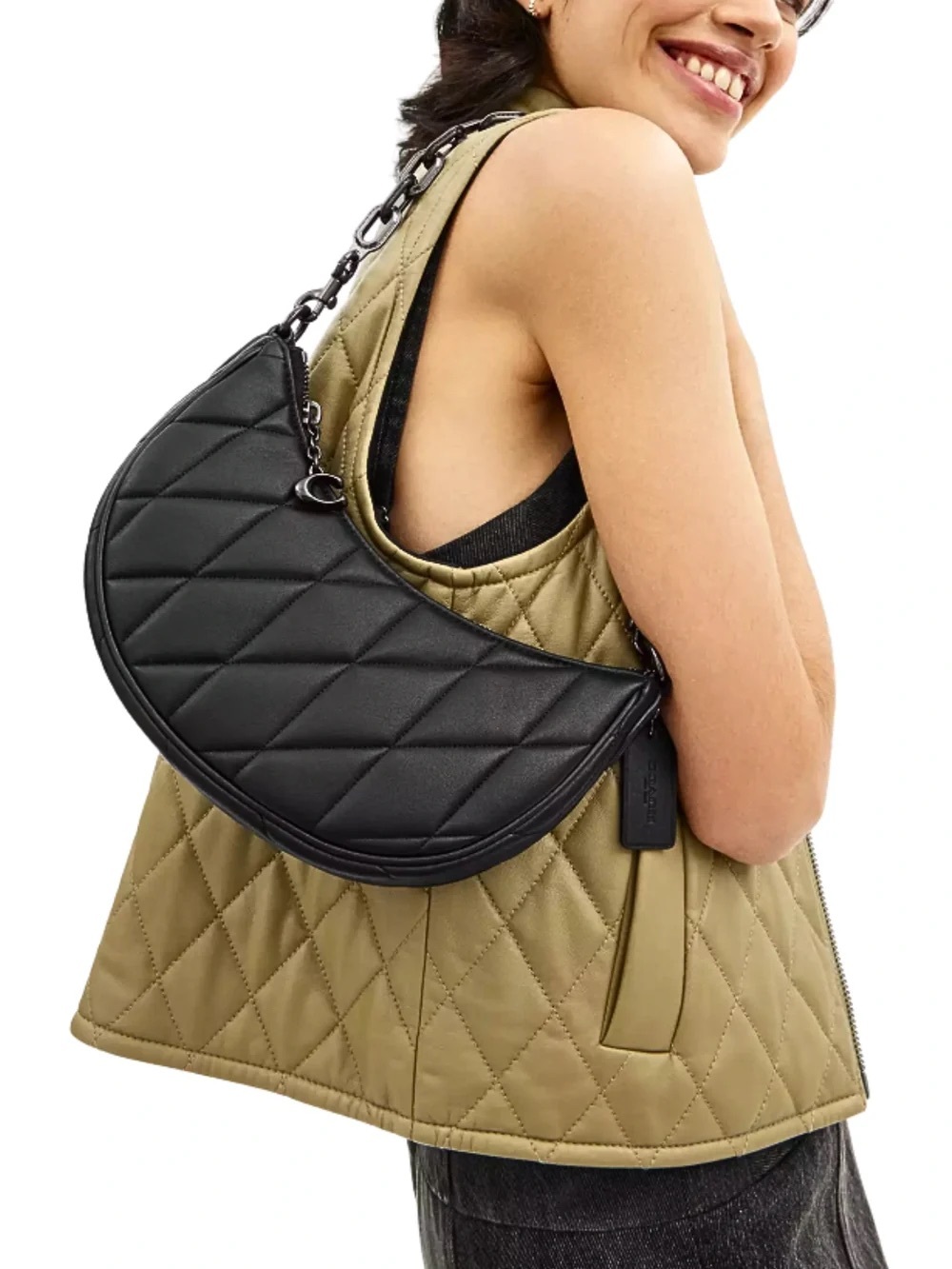 NWT Coach Mira Shoulder Bag w/ Pillow Quilting, Black/Pewter